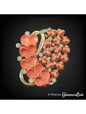 Vintage Star Floral Hearts Lucite Thermoset Gold Tone Brooch